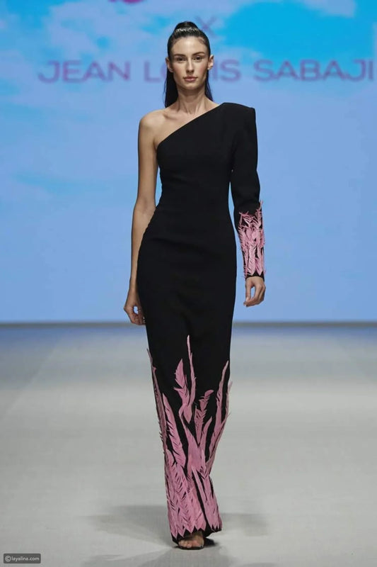 Crepe Gown with Feathers