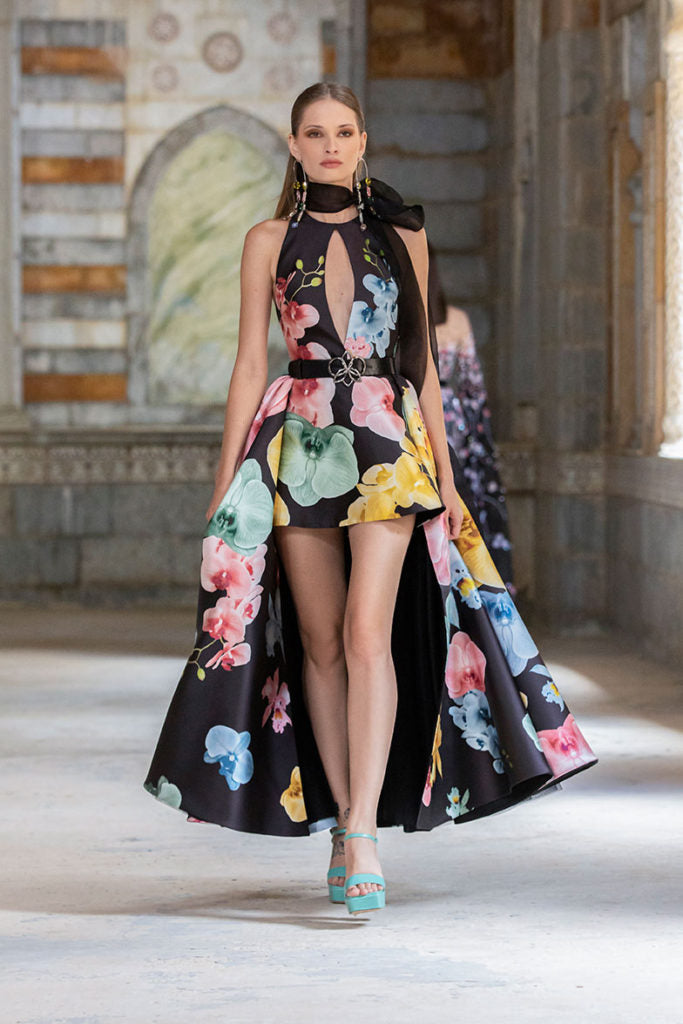 Printed Satin Cocktail Dress