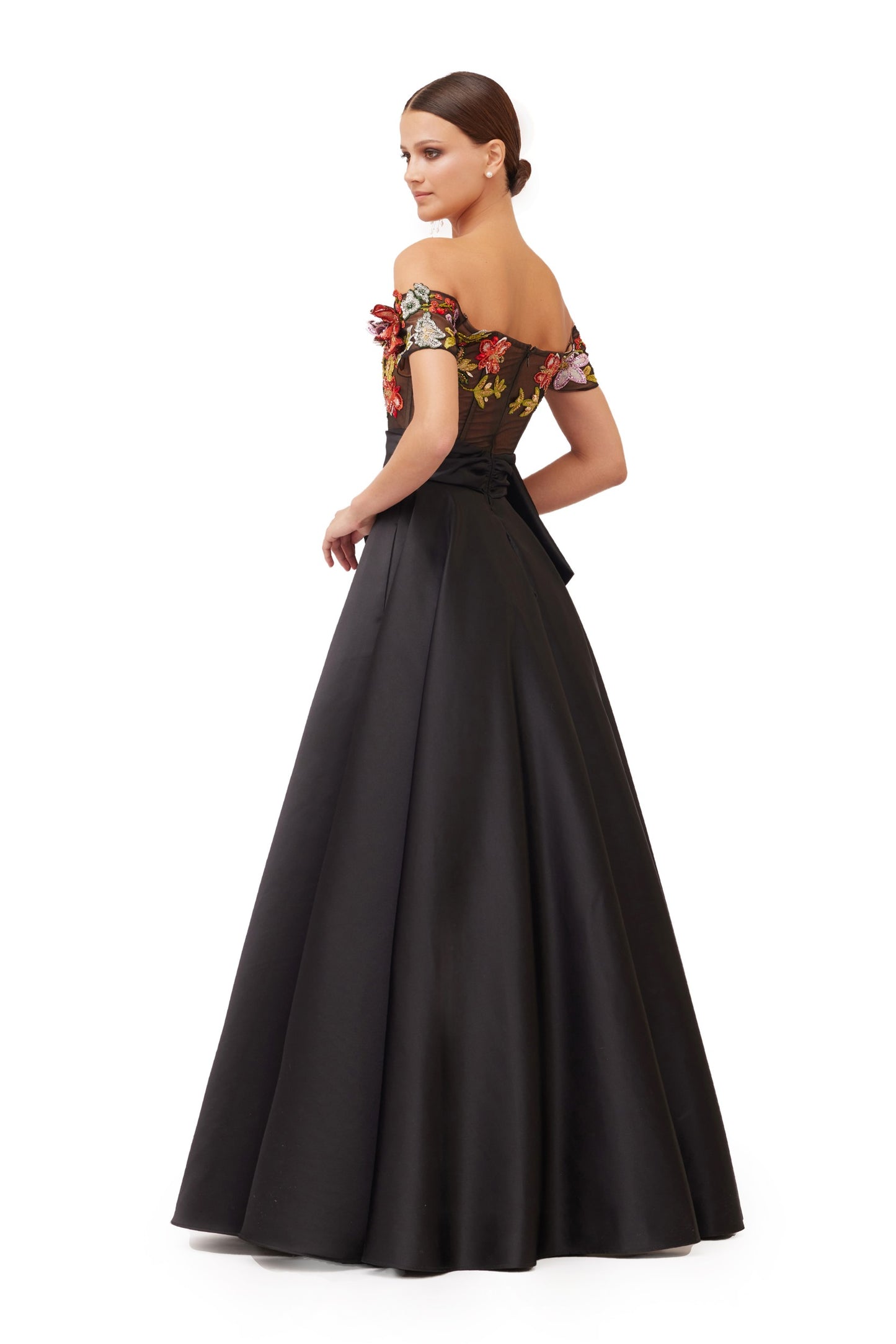 Long Satin Embroidered Ball Gown