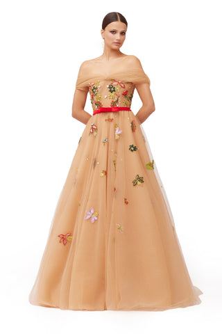 Long Tulle Off Shoulder Dress