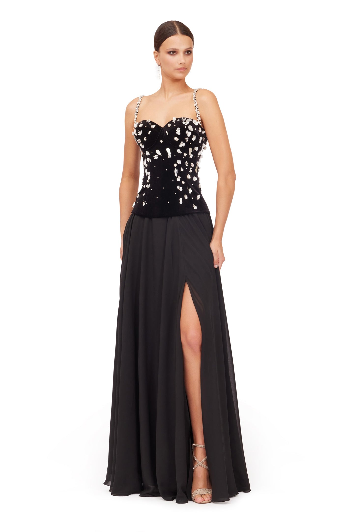 Long Chiffon Skirt with Velvet Corset