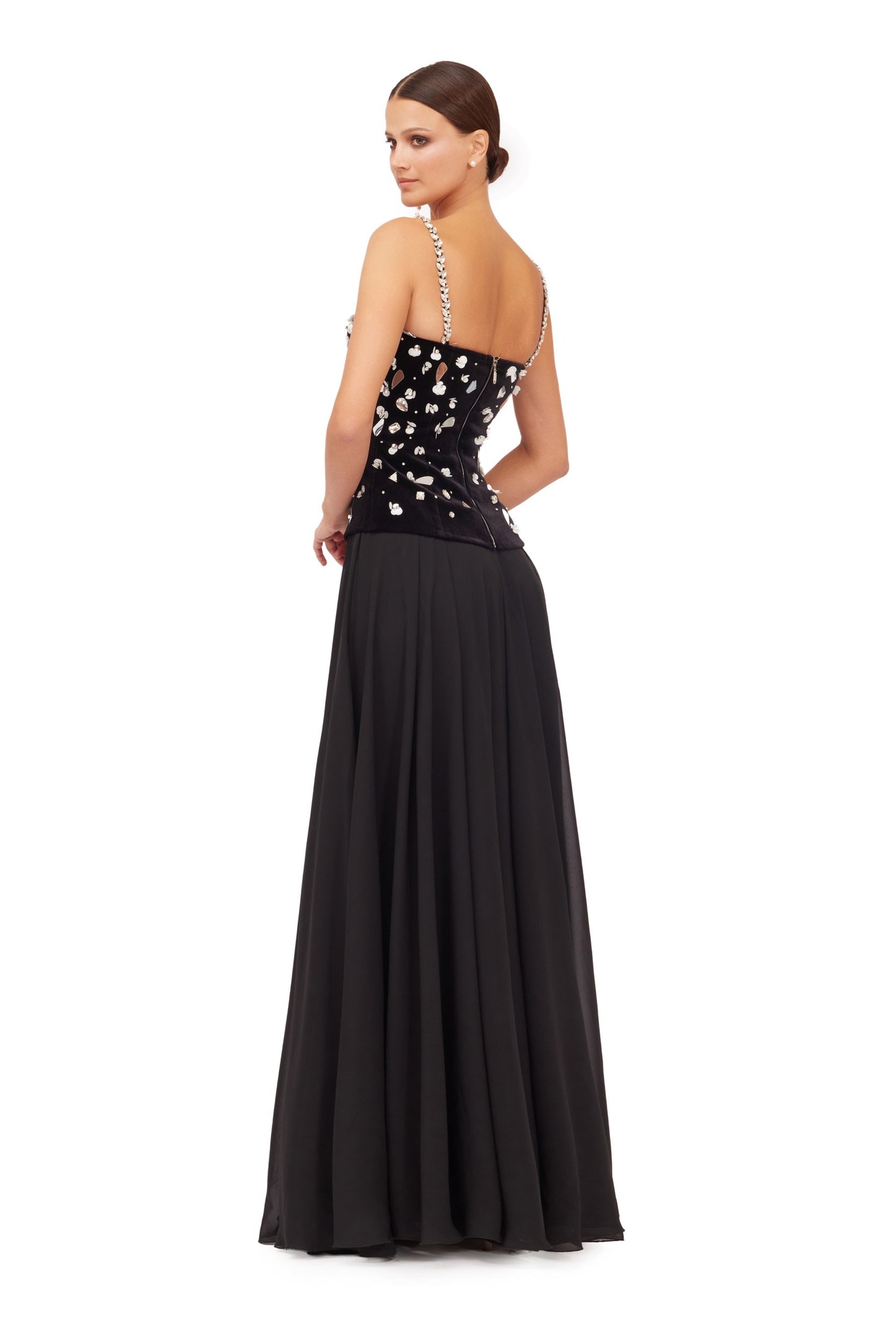 Long Chiffon Skirt with Velvet Corset