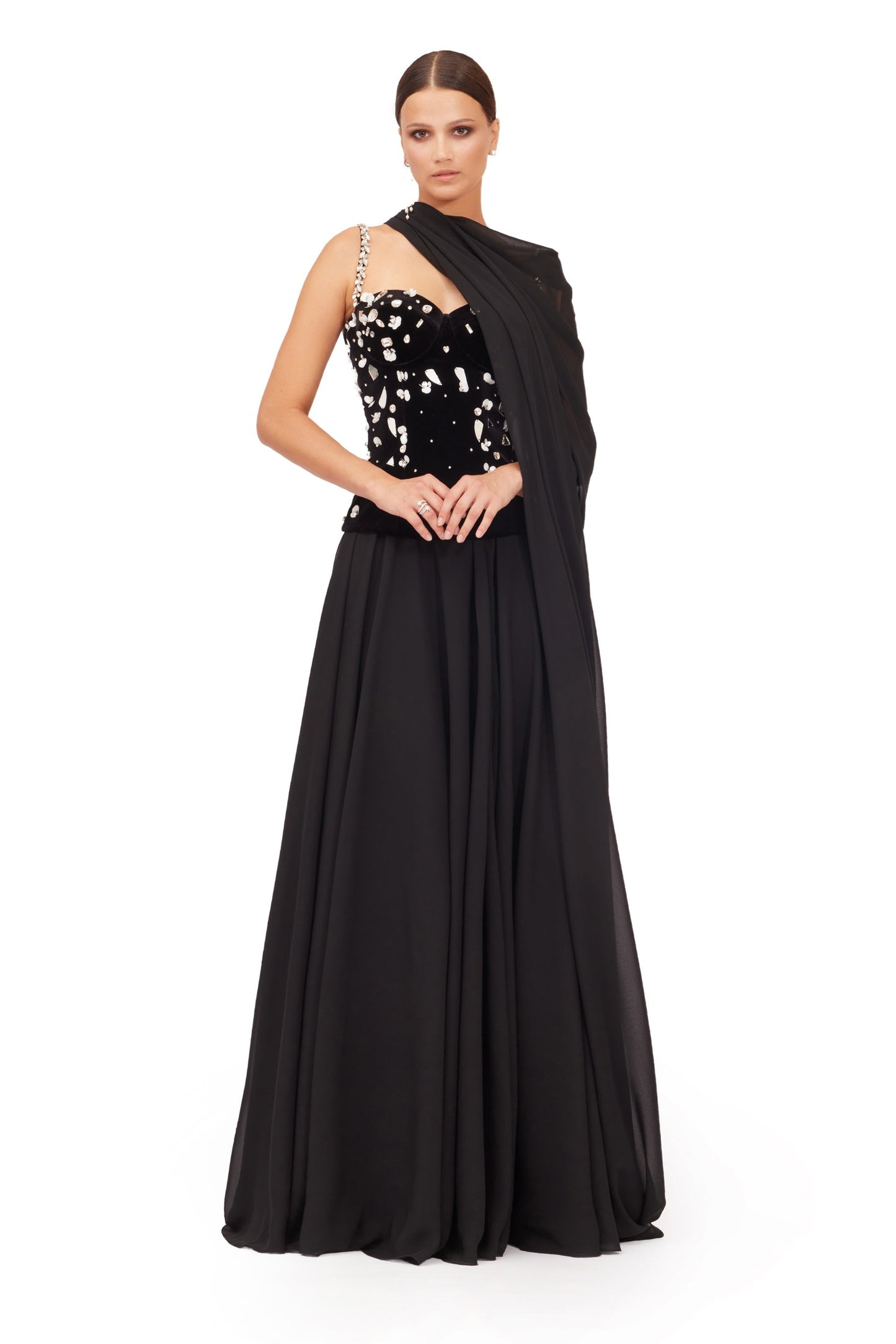 Long Chiffon Skirt with Velvet Corset