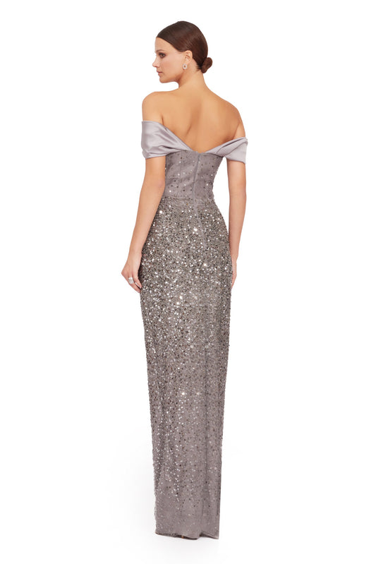 Long Off Shoulders Sequin Dress