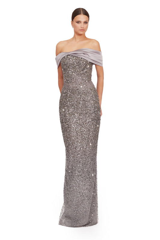 Long Off Shoulders Sequin Dress