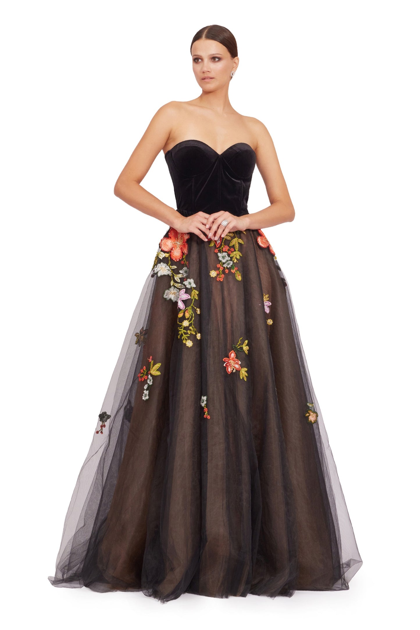 Long Tulle Ball Gown with Velvet Corset