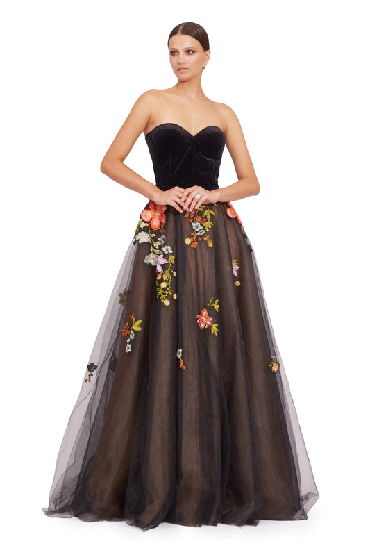 Long Tulle Ball Gown with Velvet Corset