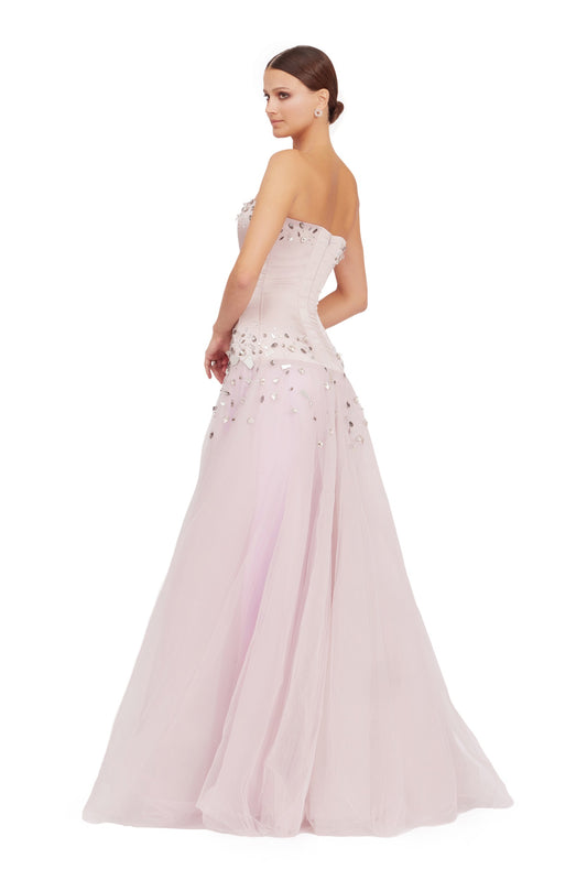 Long Tulle Dress with Satin Corset