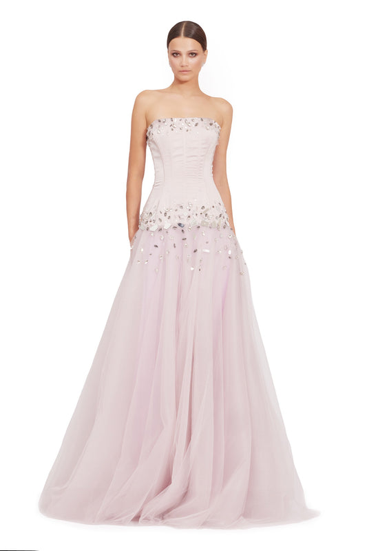 Long Tulle Dress with Satin Corset