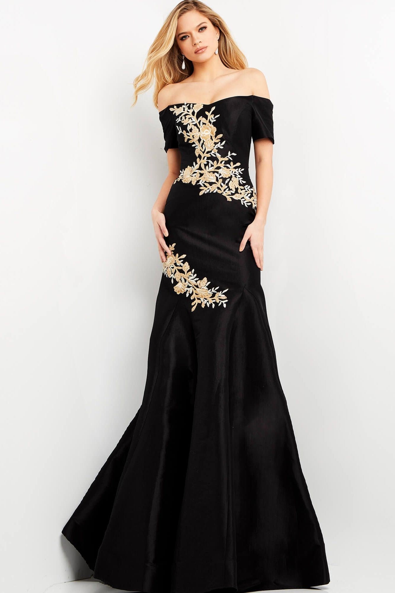 Off the Shoulder Embroidered  Gown