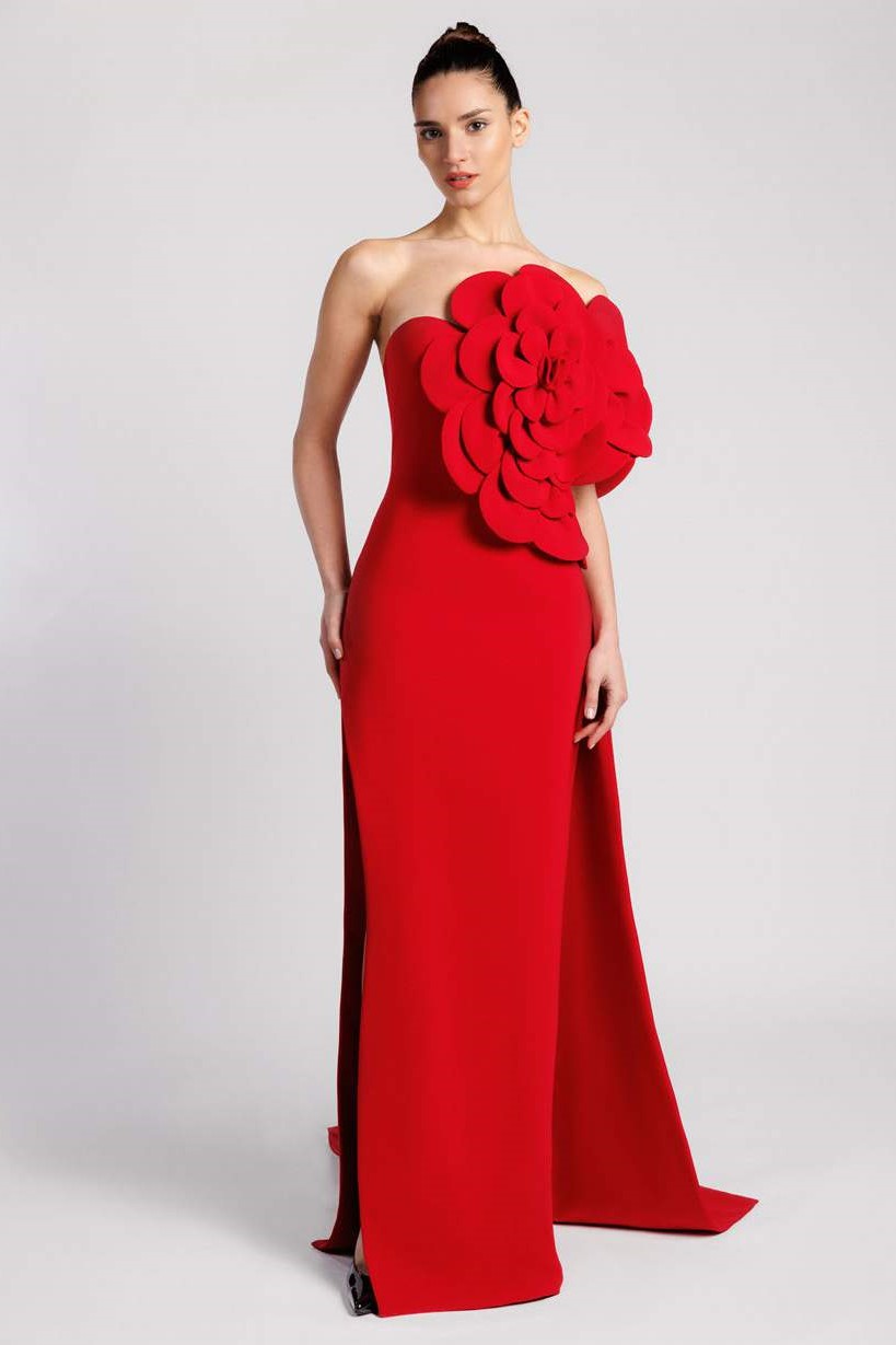One Shoulder Crepe Fitted Gown