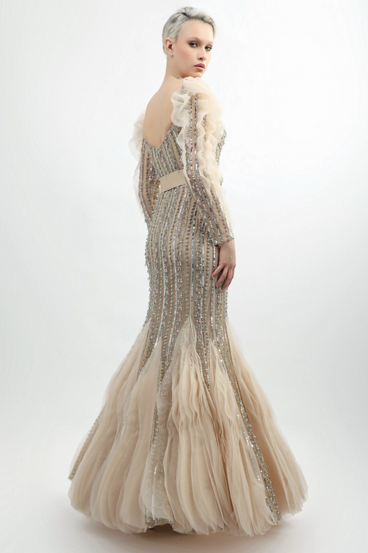 Embroidered Tulle Gown