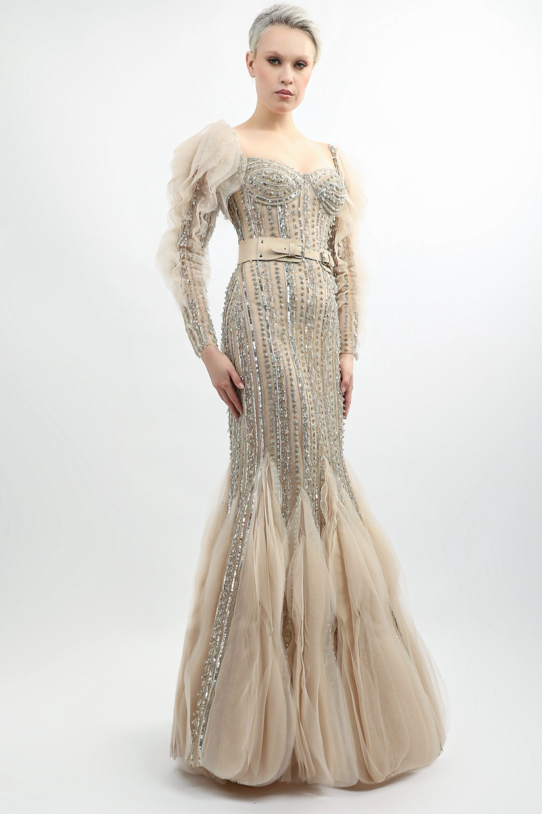 Embroidered Tulle Gown