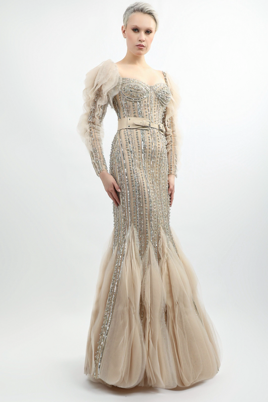 Embroidered Tulle Gown