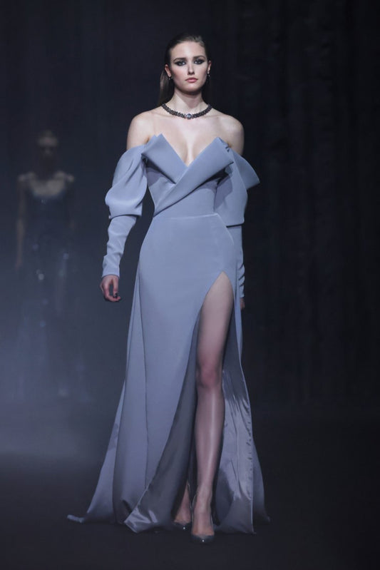 Cr?pe Gown with Envelope Collar