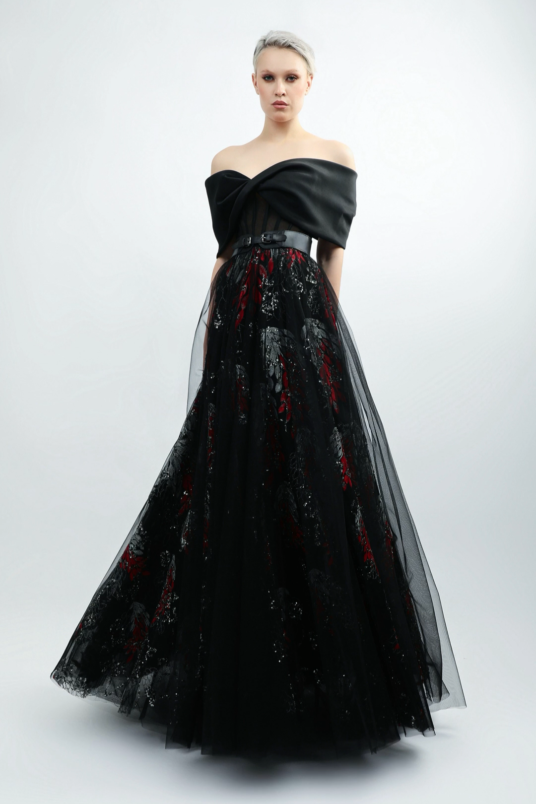 Off-Shoulder Embroidered Gown