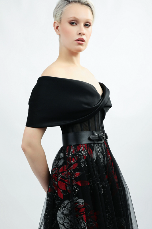 Off-Shoulder Embroidered Gown