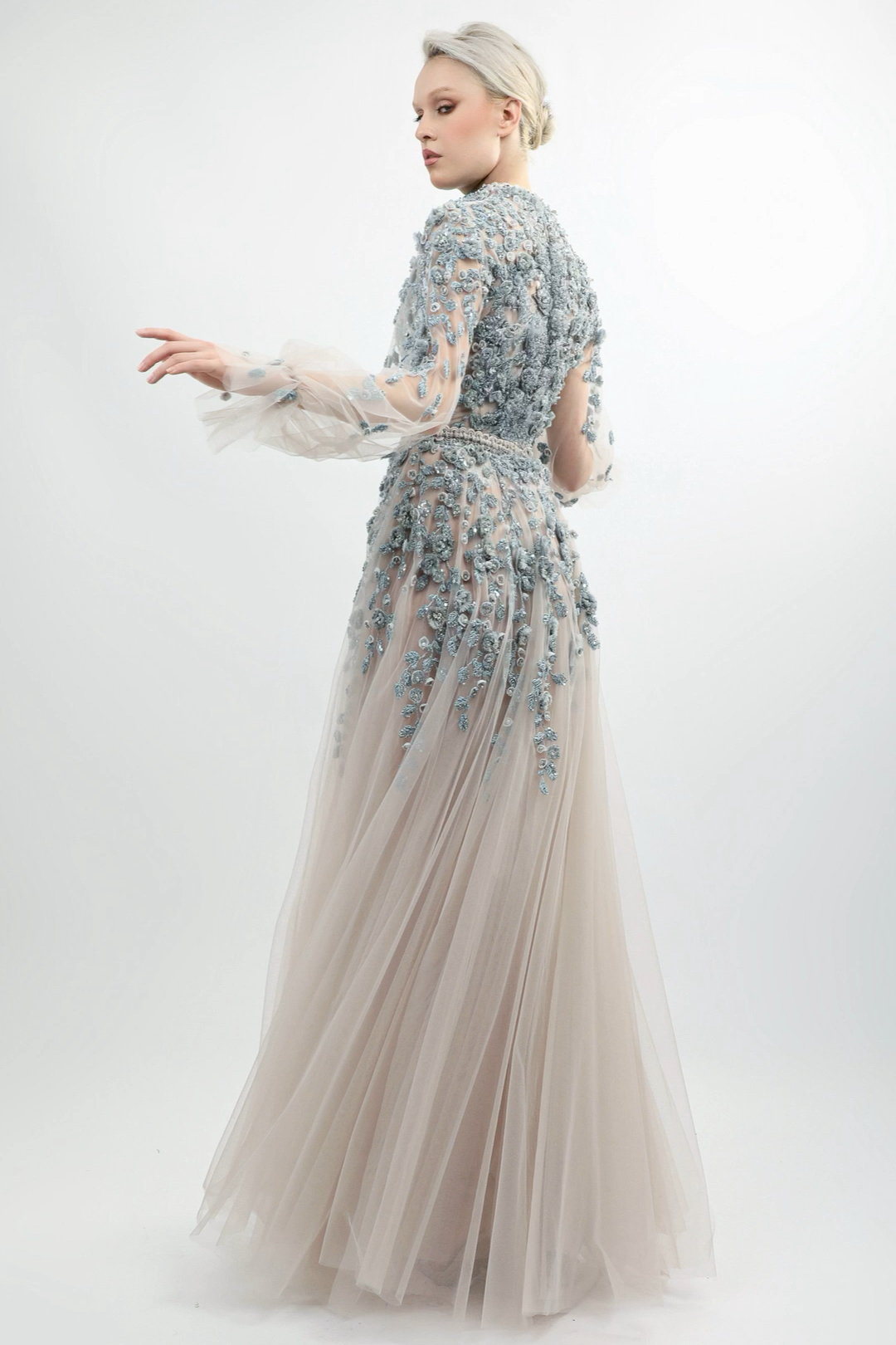 Embroidered Tulle Gown