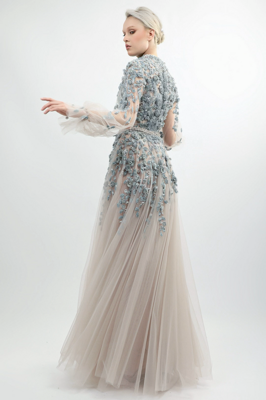Embroidered Tulle Gown