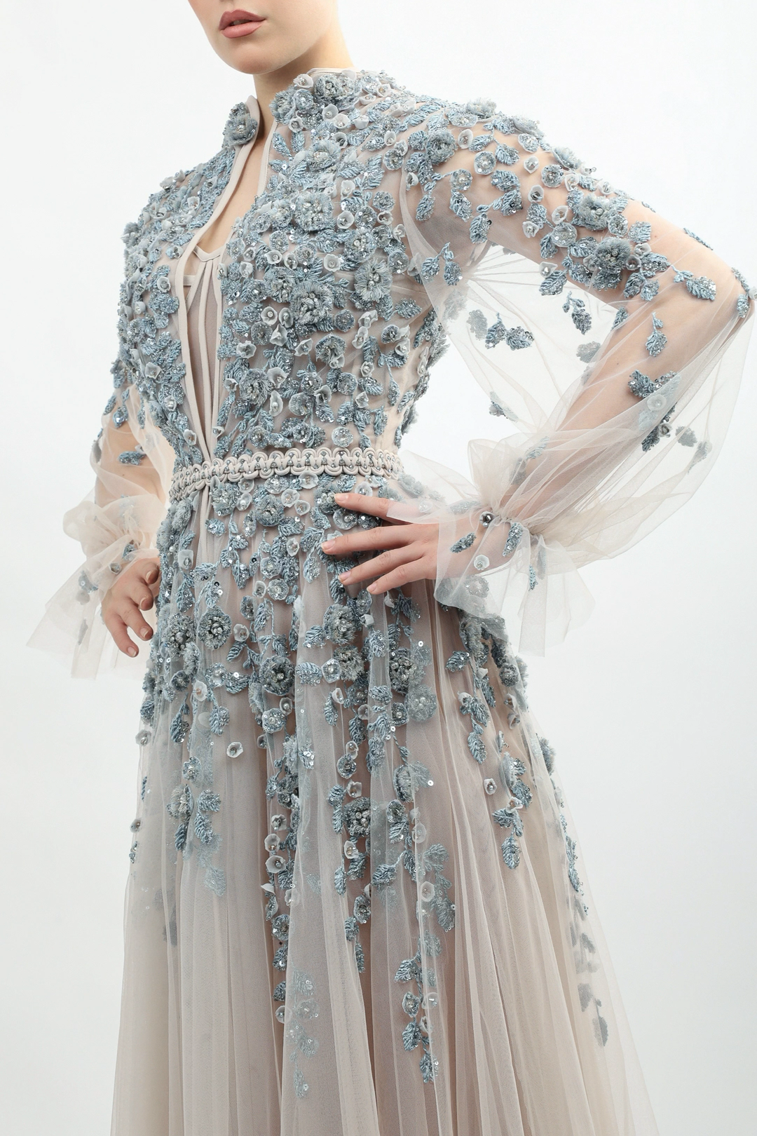Embroidered Tulle Gown