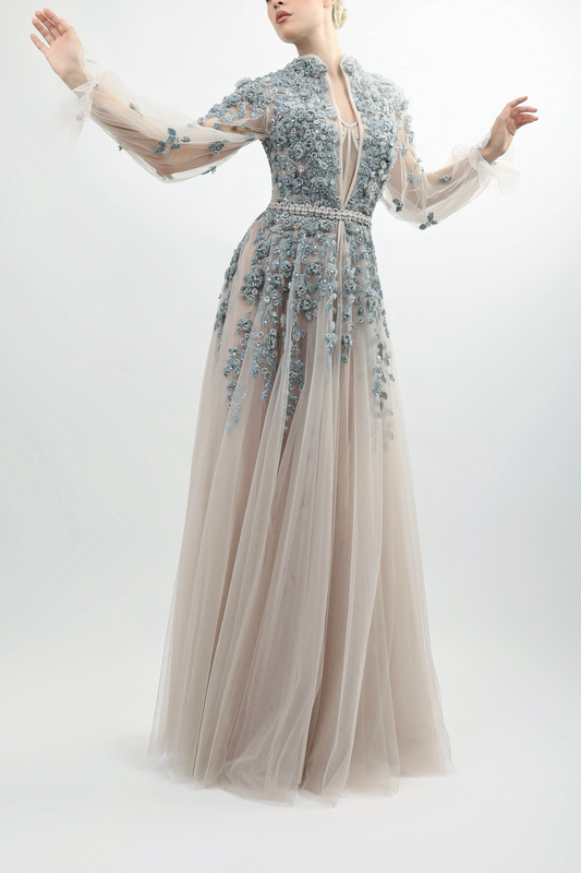 Embroidered Tulle Gown