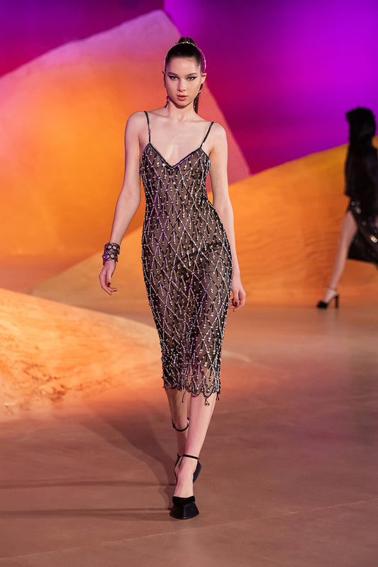 Spaghetti Strap Beaded Tulle Dress