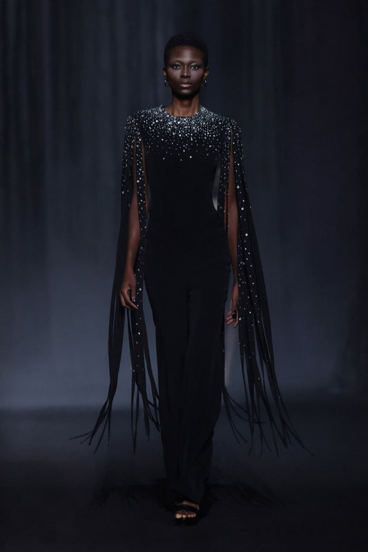 Cr?pe Jumpsuit with Beaded Bodice