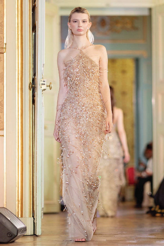 Embellished Halter Neckline Gown