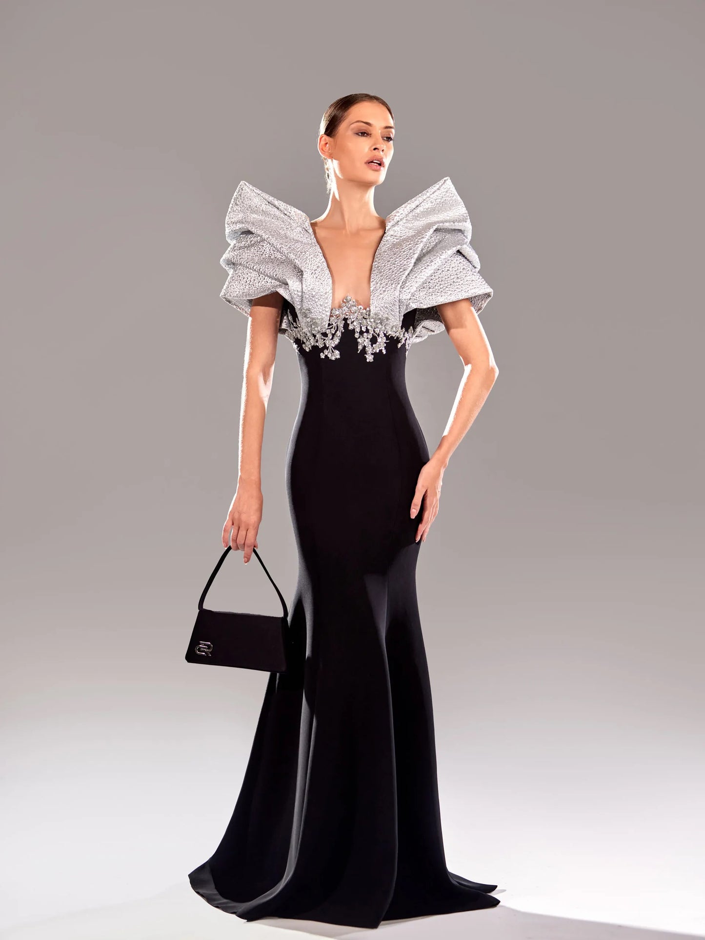 Short Sleeve Beaded Gown