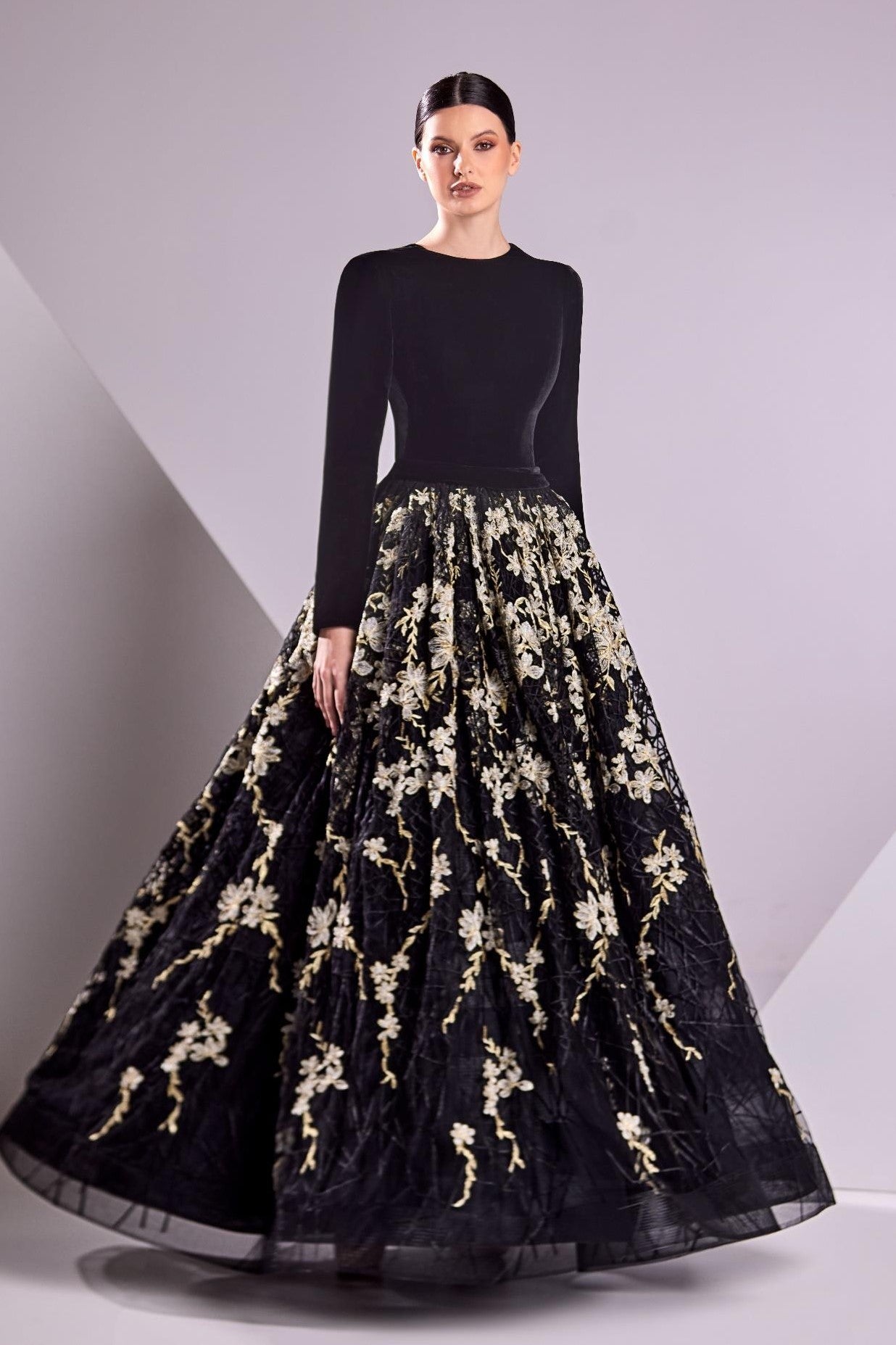 Velvet and Lace A-Line Gown