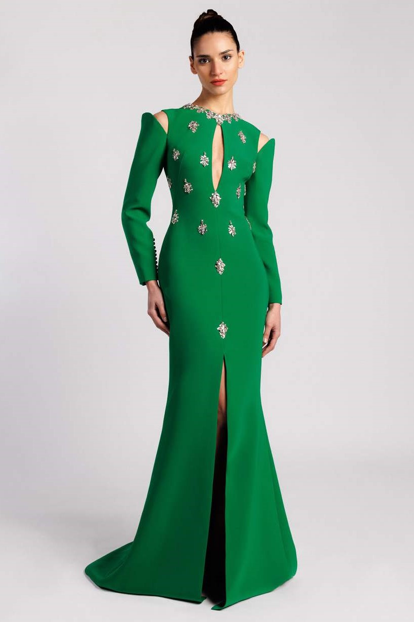 Crepe Long Sleeve Mermaid Gown