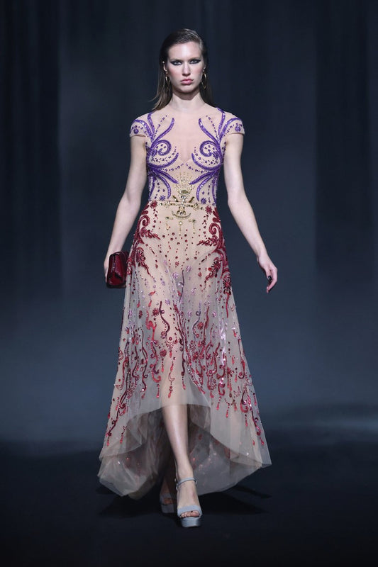 Beaded Tulle Dress - High-Low Hem