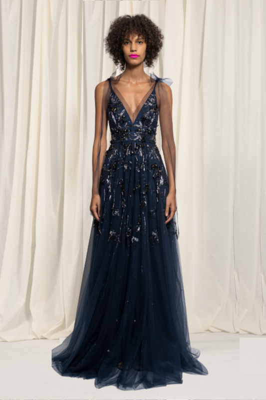 Floral Embroidery Tulle Gown