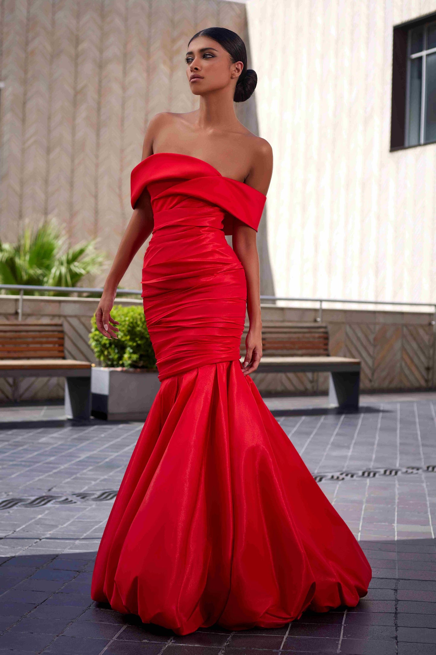 Off Shoulder Tafta & Satin Gown