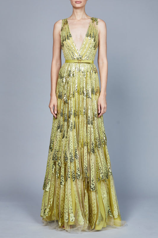 Yarn Embroidered Sleeveless  Gown