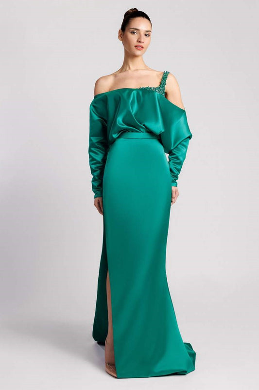 Embroidered Satin Mermaid Gown