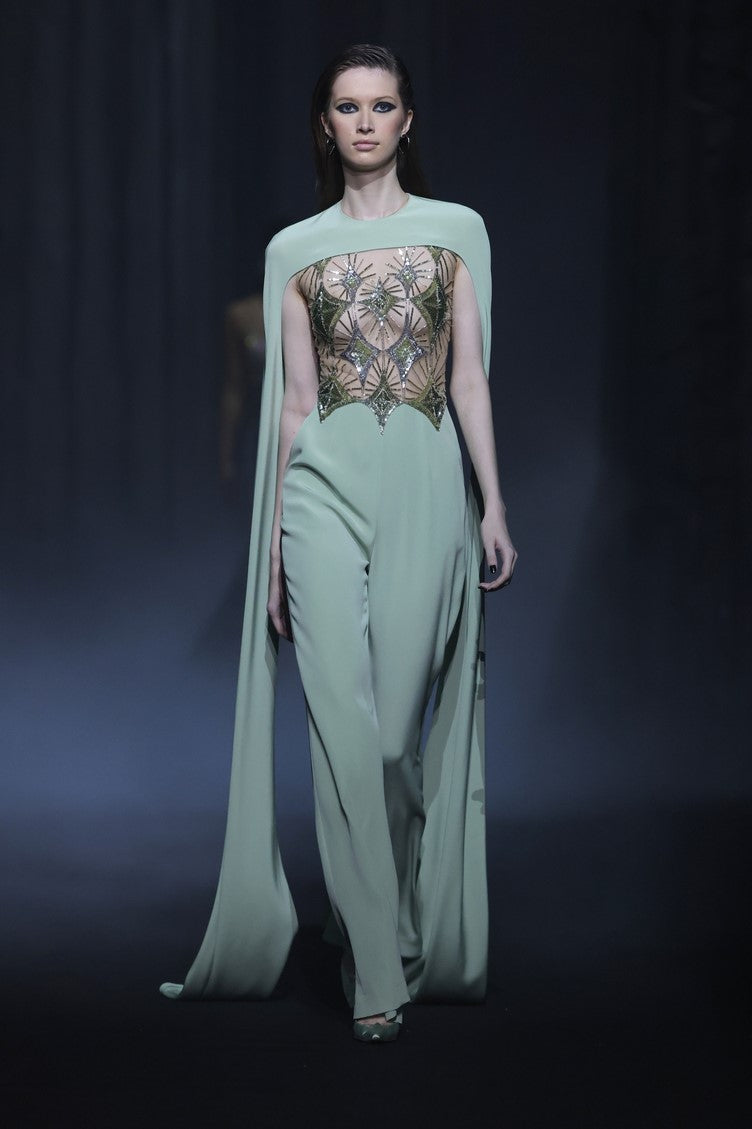 Cr?pe Jumpsuit with Shawl
