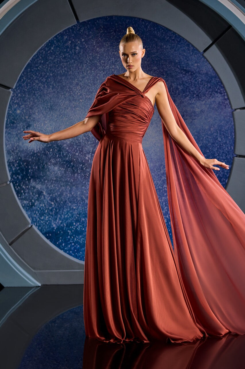 One Shoulder Mousseline Gown