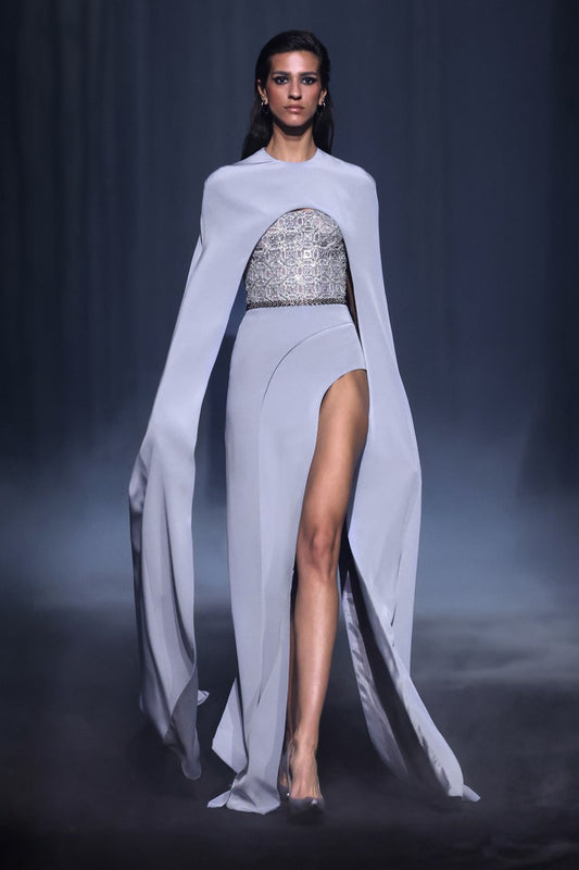 Strapless Cr?pe Gown with Long Cape