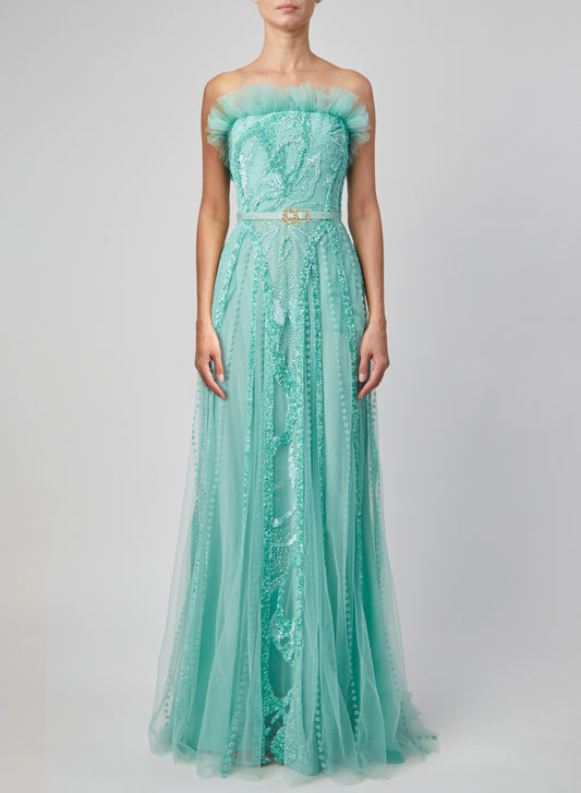 Strapless Beaded Gown