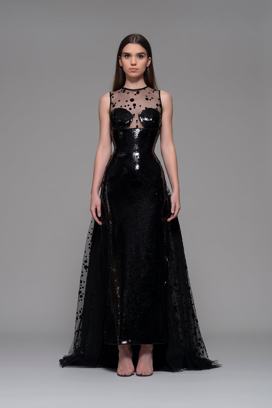 Fascia Sequin Embellished Gown