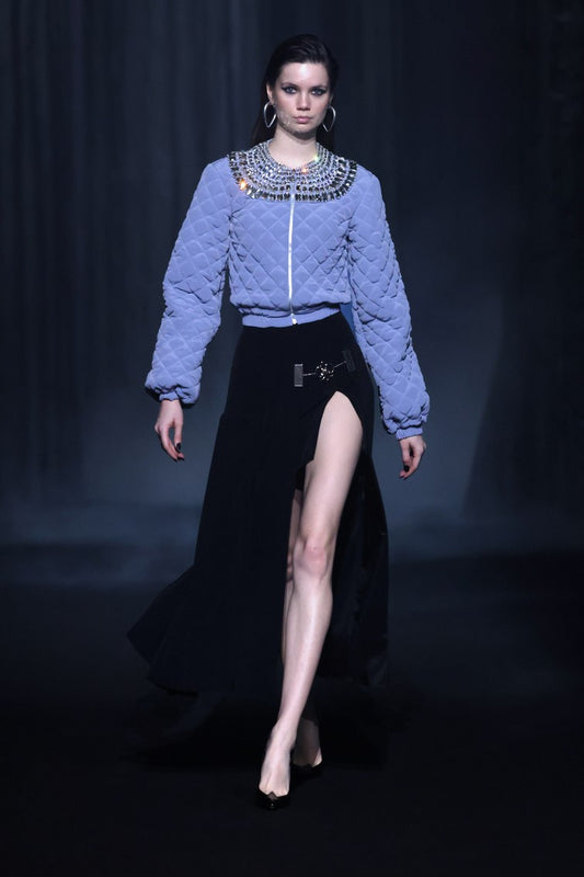 Quilted Cr?pe Jacket with Skirt