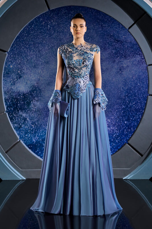 Embroidered Sequin Mousseline Gown