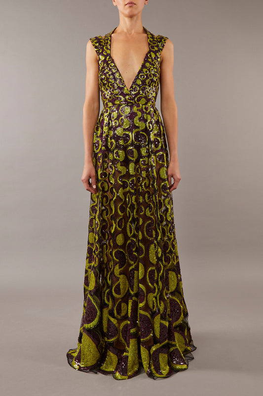 Tulle Embroidered Gown with Cape