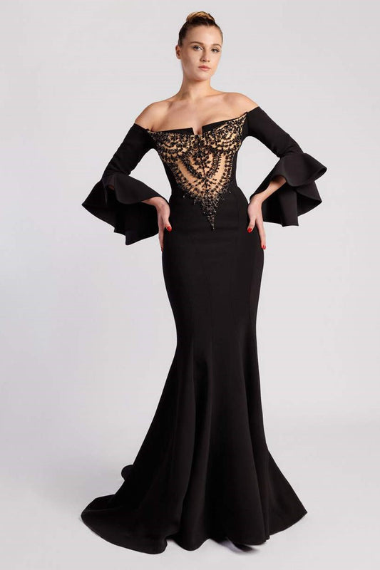 Crepe Off Shoulder Mermaid Gown