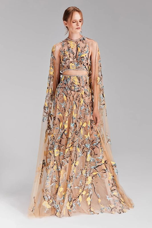 Embroidered Cape Dress