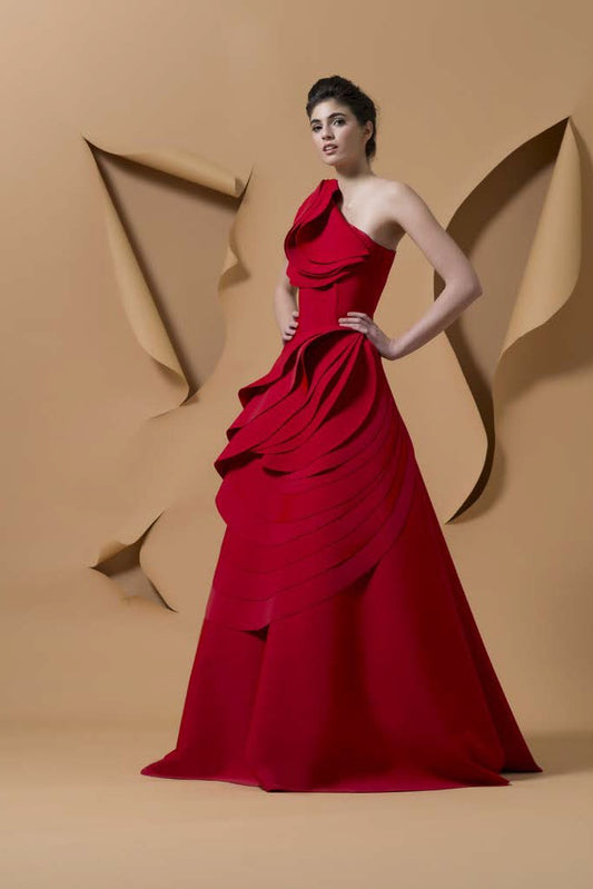 Red Sleeveless Mitibibo Evening Gown