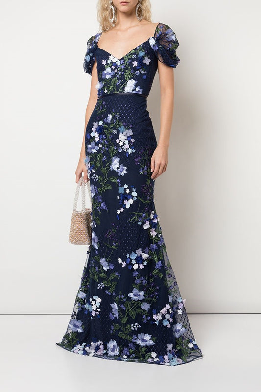 Cold shoulder Embroidered Gown