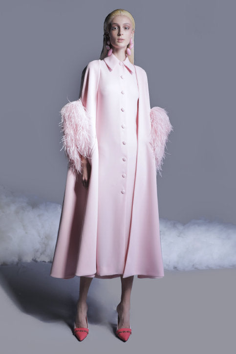 Sleeveless Crepe Shirt Dress with Cape
