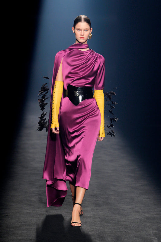 Caiolo Gathered Belted Midi Gown